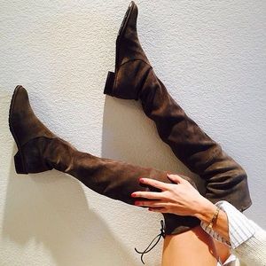 Texas Coffee Soft Over The Knee Lace Back Boots